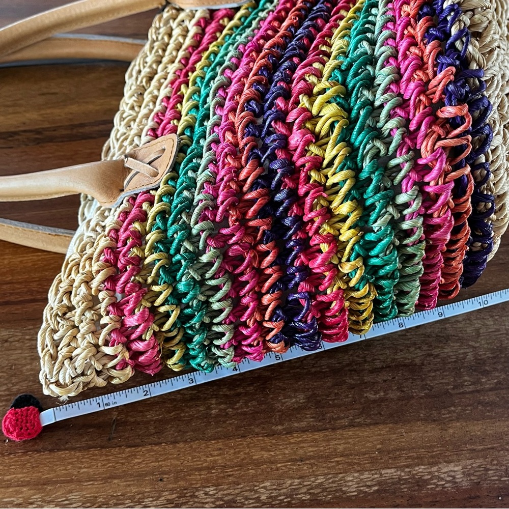 NWT Magid Multicolored Striped Straw Leather Tote Beach Bag Boho Vacation Summer - Picture 5 of 9